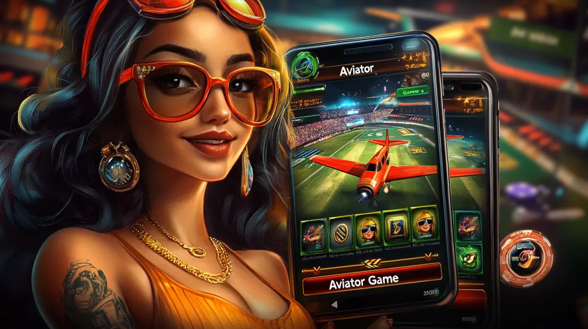 A stylish woman holds up a tablet showing the 'Aviator Game', with a phone also displaying the app, highlighting the thrilling cross-platform experience at 999BD.